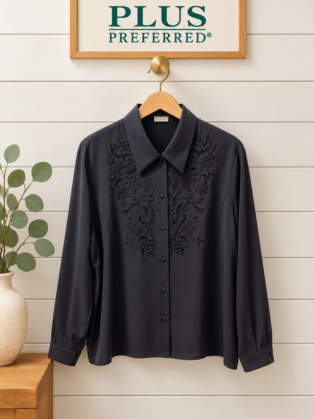 PLUS PREFERRED – VINTAGE Black Embroidered Blouse – Size 24W